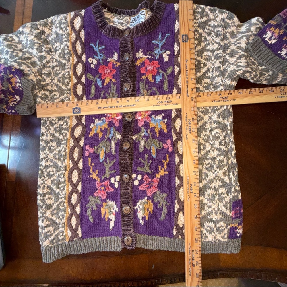 Vintage Heirloom Collectibles Purple Floral Knit Patterned Cardigan Sweater M - Picture 7 of 8